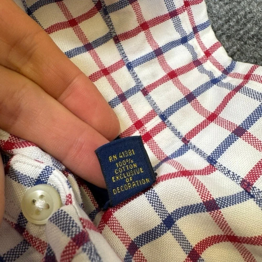 Polo Ralph Lauren Mens 2XLT Tall Red Navy Tattersall Check Cotton Button Down